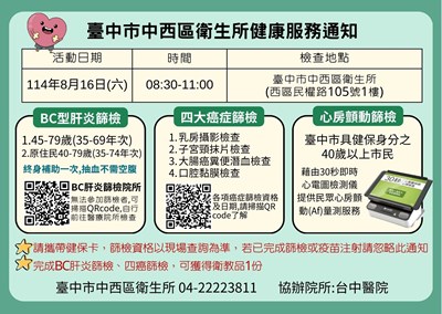 中西區健康服務通知