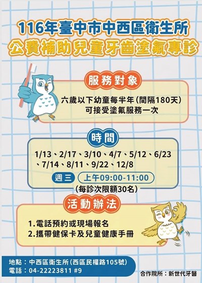 116年中西區衛生所塗氟時間